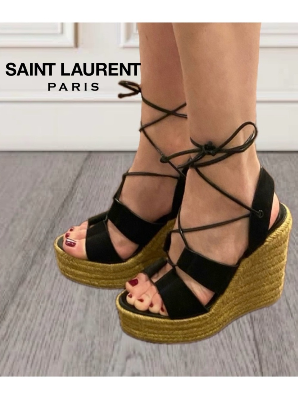 NEW IN BOX AUTHENTIC YSL LACE UP ESPADRILLES - Picture 1 of 12